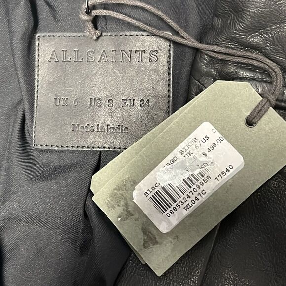 NWT ALL SAINTS | Black Cargo Distressed Leather Biker Jacket XS 2 - Picture 8 of 9